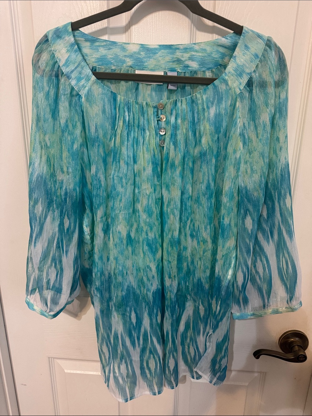 Chico's Teal & Aqua Patterned Scoop-Neck Tunic